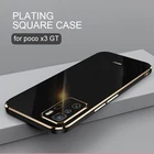 Роскошный чехол для телефона с золотистой квадратной рамкой и гальваническим покрытием для Xiaomi Mi Poco X3 Gt 5g X3gt Pocox3, Мягкая силиконовая задняя крышка с гальваническим покрытием