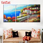 Набор для алмазной вышивки с абстрактными стразами, картина 5d сделай сам с изображением морского побережья, сада, Триптих, квадратная круглая мозаика, AE2694