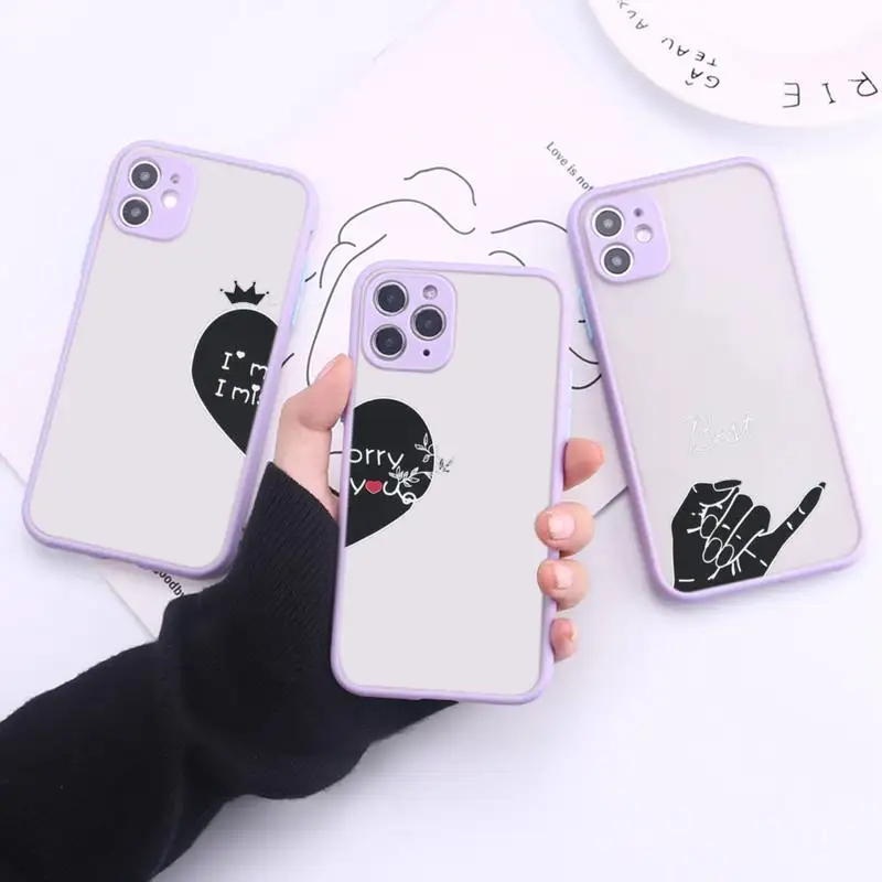 

Love Partner Heart Phone Case Transparent Matte For IPhone 7 8 11 12 S Mini Pro X XS XR MAX Plus Cover Shell