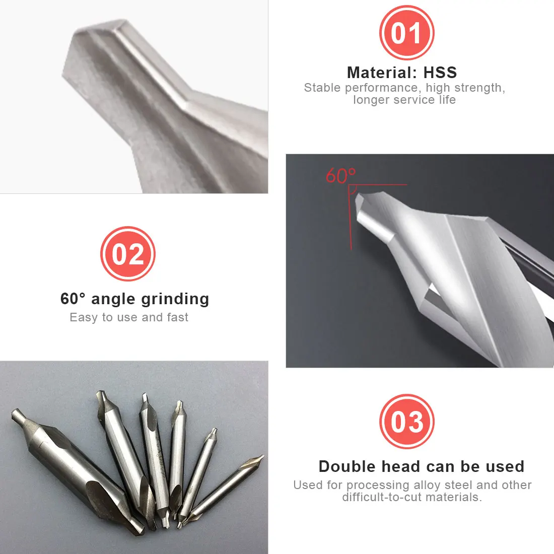 

60 Degree HSS Combined Center Drill Countersink Bit Lathe Tool Set 2.5mm Center Bit Hand Tools