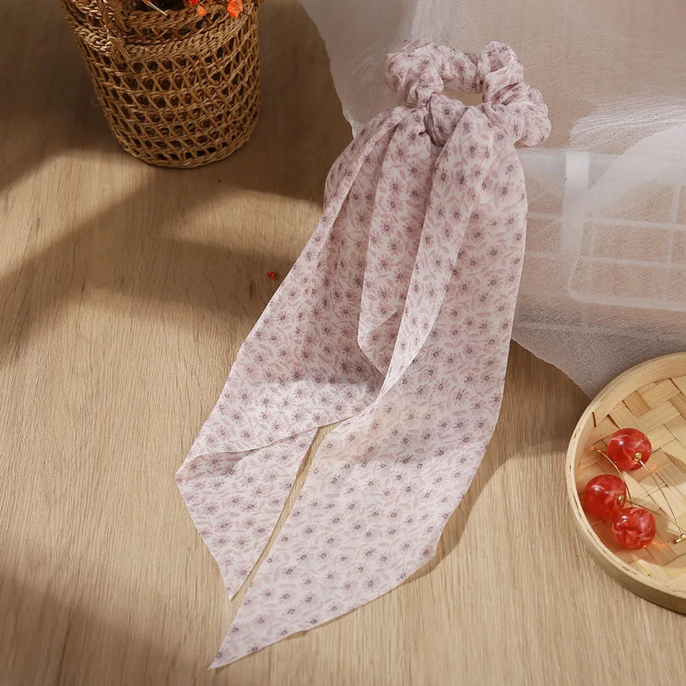 

Floral Print Bow Satin Long Ribbon Ponytail Scarf Hair Tie Scrunchies Women Girls Elastic Hair Bands Hair Accessories
