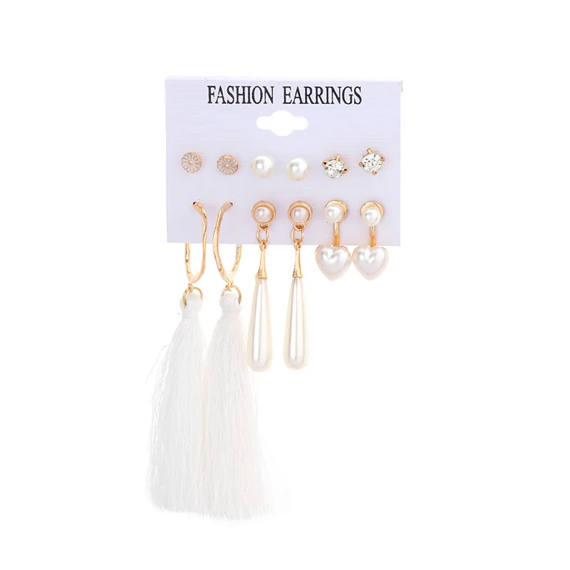 

Women's Earrings Set temperament clean goddess fan Tassel Earrings traditional diamond earrings korean fashion earrings set