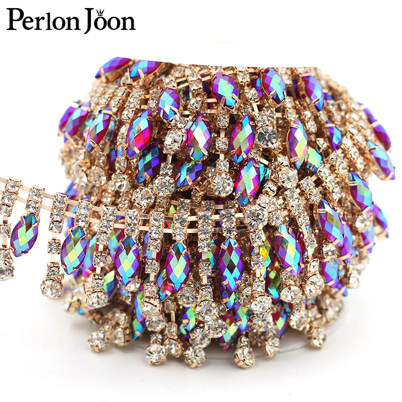 1 ярд падения ab Цвет Стразы разразрезанные разноцветные ремни для женской одежды