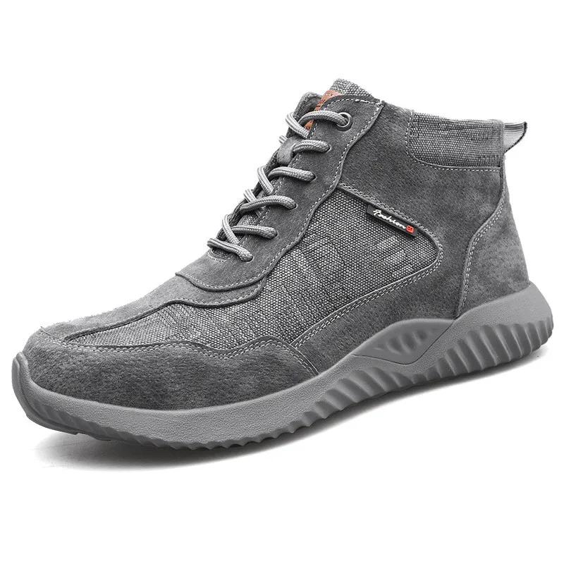 GREY high DEWBEST, дышащие, удобные, износостойкие, защитные ботинки, легкие, мужские, со стальным носком, унисекс, рабочие кроссовки - Цвет: GREY high