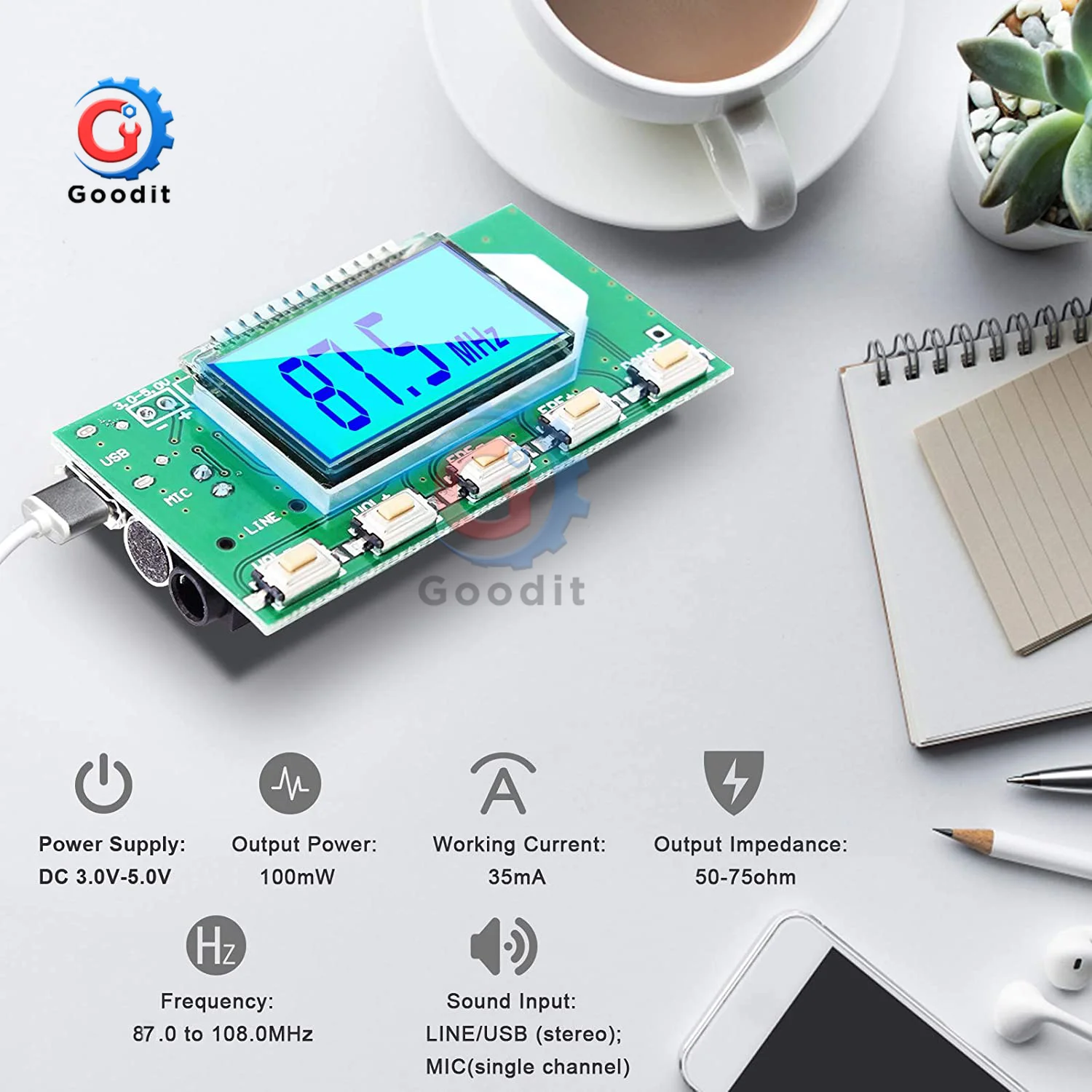 DSP PLL ЖК-дисплей FM-передатчик приемник модуль (87-108 МГц) цифровой беспроводной