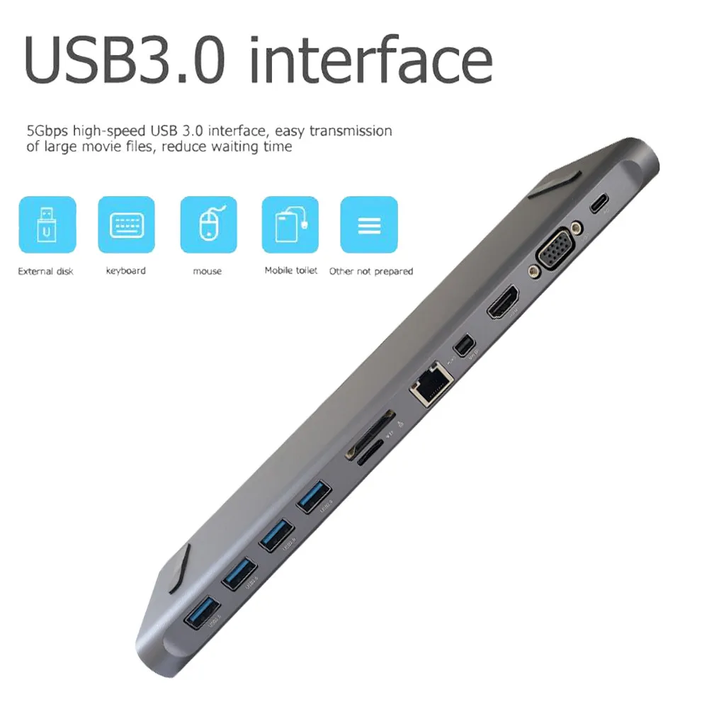Ouhaobin 12in1 USB Hub Adapter Type-C to USB3.0 HDMI VGA RJ45 adaptor for laptop For SD/TF Card Reader | Компьютеры и офис
