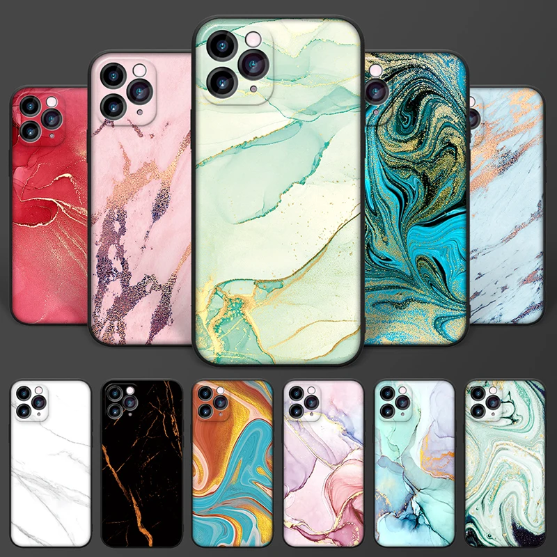 

Original Liquid Silicone Luxury Case For Apple iPhone 11 12 Pro Max mini Fashion marble Shockproof Case Cover