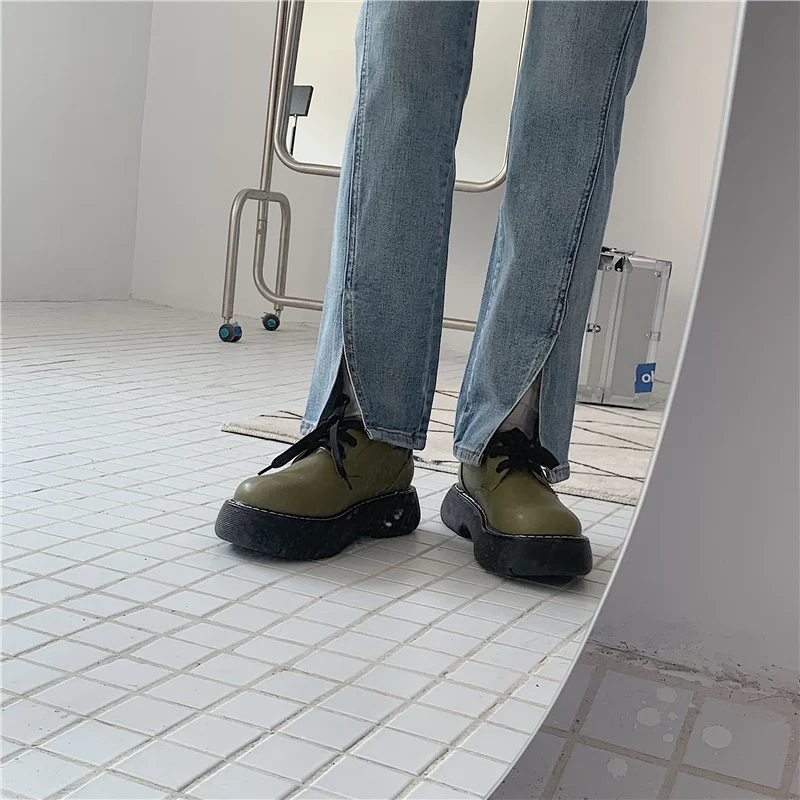 Новая Корейская версия 2021 облегающие слегка синие прямые брюки на ощупь с