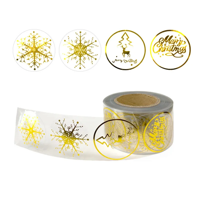 

1.5inch Snowflake Christmas Stickers 500pc Clear Gold Foil Holiday Stickers Xmas Tree Label Tag for Envelope Box Gift Decoration