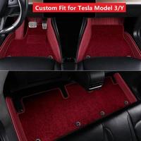 tesla model y custom fit car accessories floor mat interior eco material for tesla model 3 double layers real leather burgundy