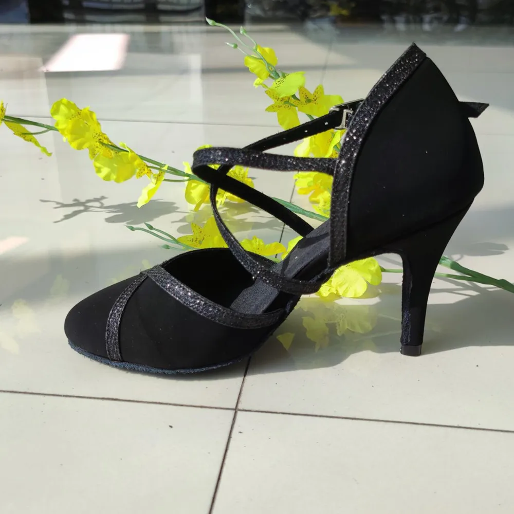 Размеры США 4-12 Zapatos De Baile туфли для латинских танцев Черный нубук с блестками