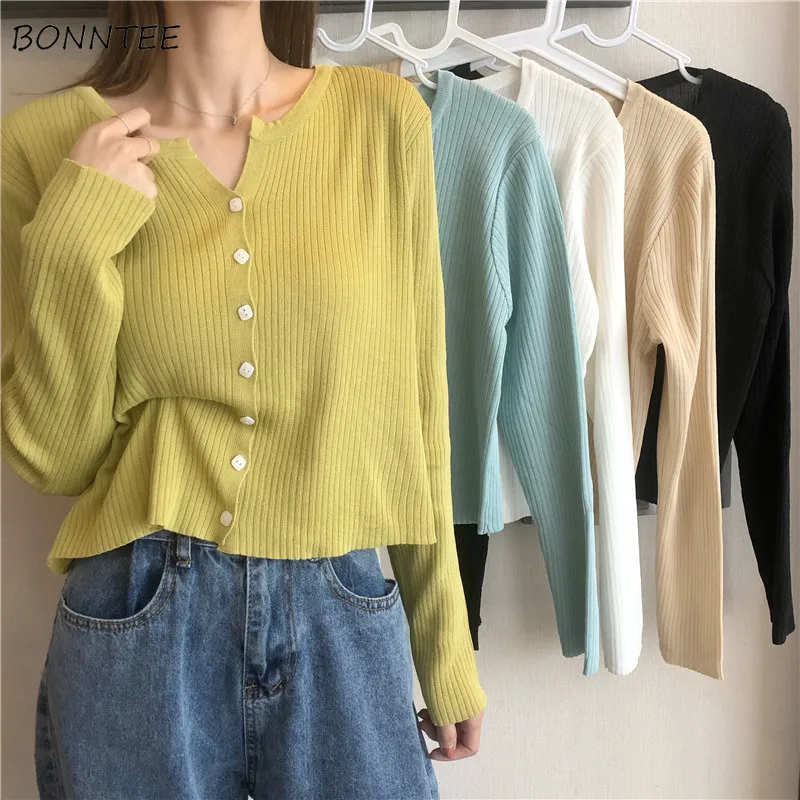 

Basic Cardigan Women High Elasticity Knitting Spring Jumpers Harajuku Y2K Solid Button Loose Elegant All-match Chandails Vintage