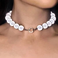 fashion pearl necklace for women chokers punk silver color glow pearl chain necklaces luminous collar wedding jewelry gift