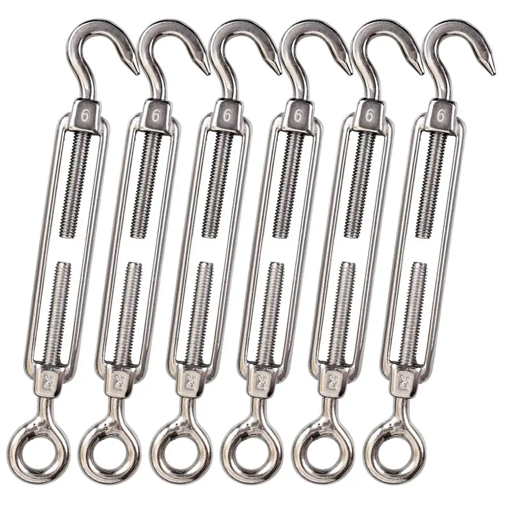 

6PCS M4/M5/M6 Hook Turnbuckle 304 Stainless Steel Hardware Kit Wire Rope Tension Heavy DutySun Shade Tent Installation Anti-Rust