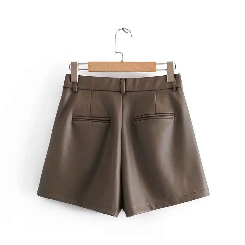 

New High Waist PU Leather Shorts Women Autumn Winter Solid Wide Leg Cool Moto Biker Shorts Pockets Fashion Sexy Leather Shorts