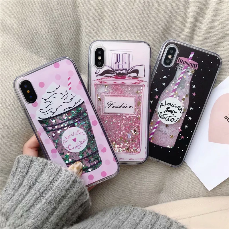 Жидкий чехол кофе стакан флакон духов Мягкий силиконовый для iPhone X XR XS 11 12 mini Pro Max 7
