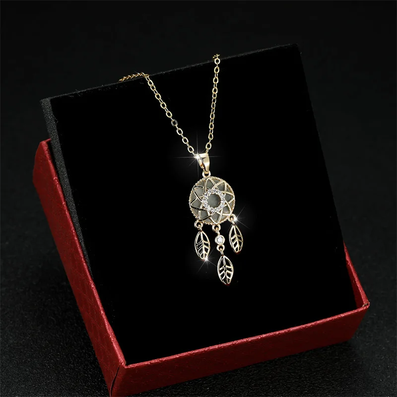 

Eparbers Elegant Fashion Gold Color Dreamcatcher Design Pendant Necklace Clavicle Chain for Women Wedding Jewelry Christmas Gift