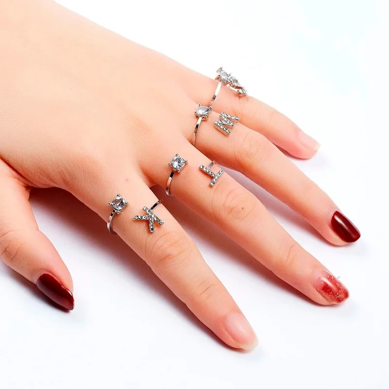 

A-Z Letter Gold Color Metal Adjustable Opening Ring Initials Name Alphabet Female Creative Finger Rings Trendy Party Jewelry