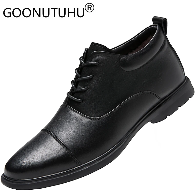 2021 Autumn Men's Shoes Casual Genuine Leather Classic Black Derby Shoe Man Winter Add Plush Waterproof Shoes For Men Size 37-47