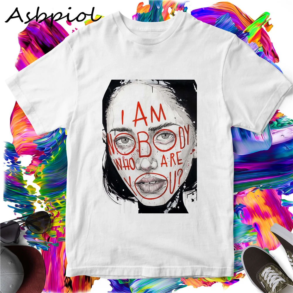 Женская летняя футболка в стиле рок хлопковая с надписью I Am Nobody модный топ