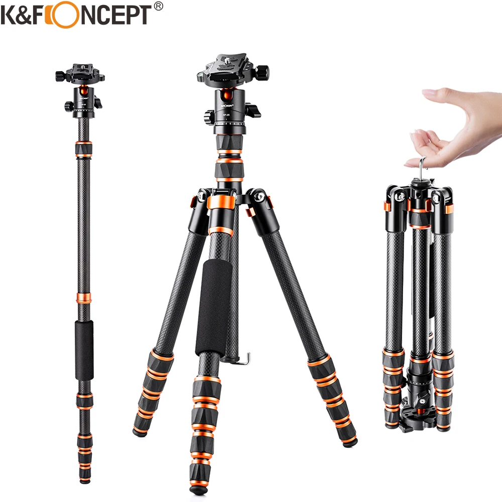 

K&F Concept 60 inch Carbon Fiber camera Tripod Lightweight Aluminum Alloy Triangle Seat Detachable Monopod Reflexive Ball Head