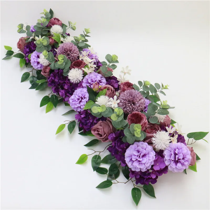 Cpurple custom made Artificial rose flower row Wedding background wall arch Welcome desk decorative fake flower Home holiday decoration - Цвет: Cpurple