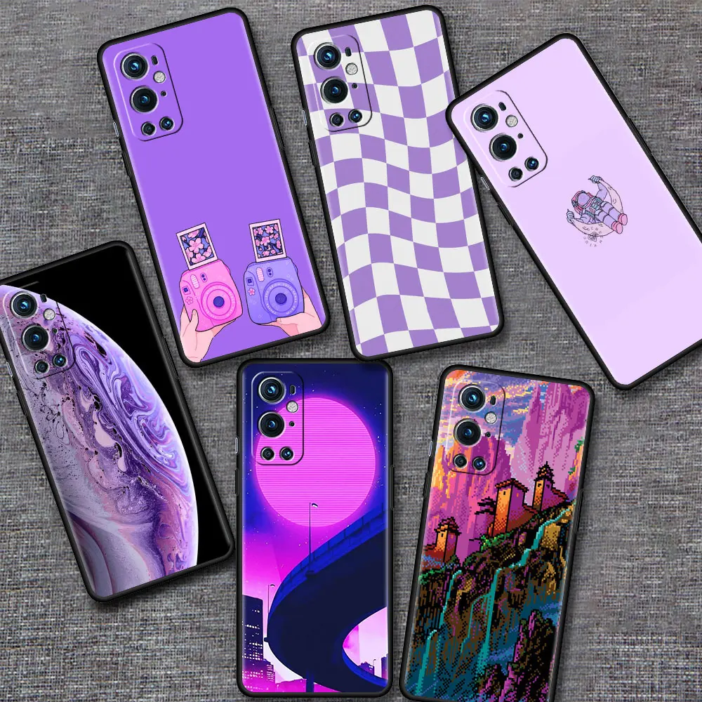 

Purple Background Pattern Case for Oneplus 8T 8 7 Pro Nord N10 5G N100 7T 9 Pro 9R Z Cell Phone Bag 1+ Back Soft Protector