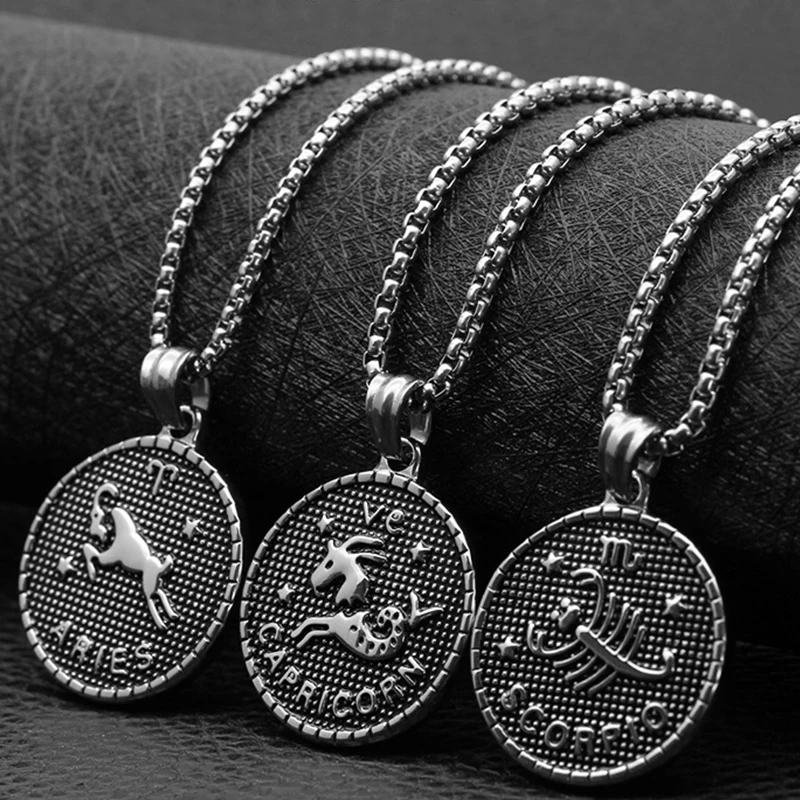 

Ожерелье с подвеской из нержавеющей стали для мужчин и женщин, длинное колье с двенадцатью созвездиями, подарочные аксессуары для мужчин