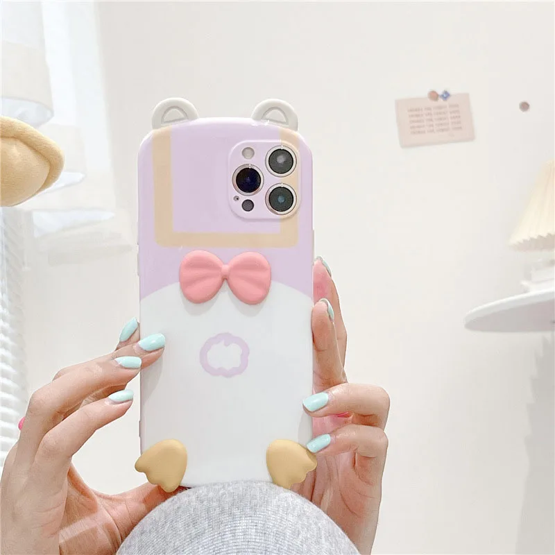 

Cute duck three-dimensional bow tie mobile iPhone case for iPhone12 11 Pro Max 7 8 frosted soft rubber all-inclusive soft shell