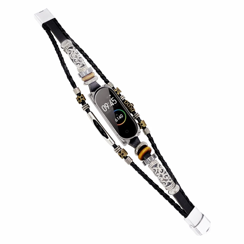 Fashion Retro Strap For Mi Band 5 6 3 4 Wristband watch Leather Straps Replacement Beading Bracelet ремешок на mi band |