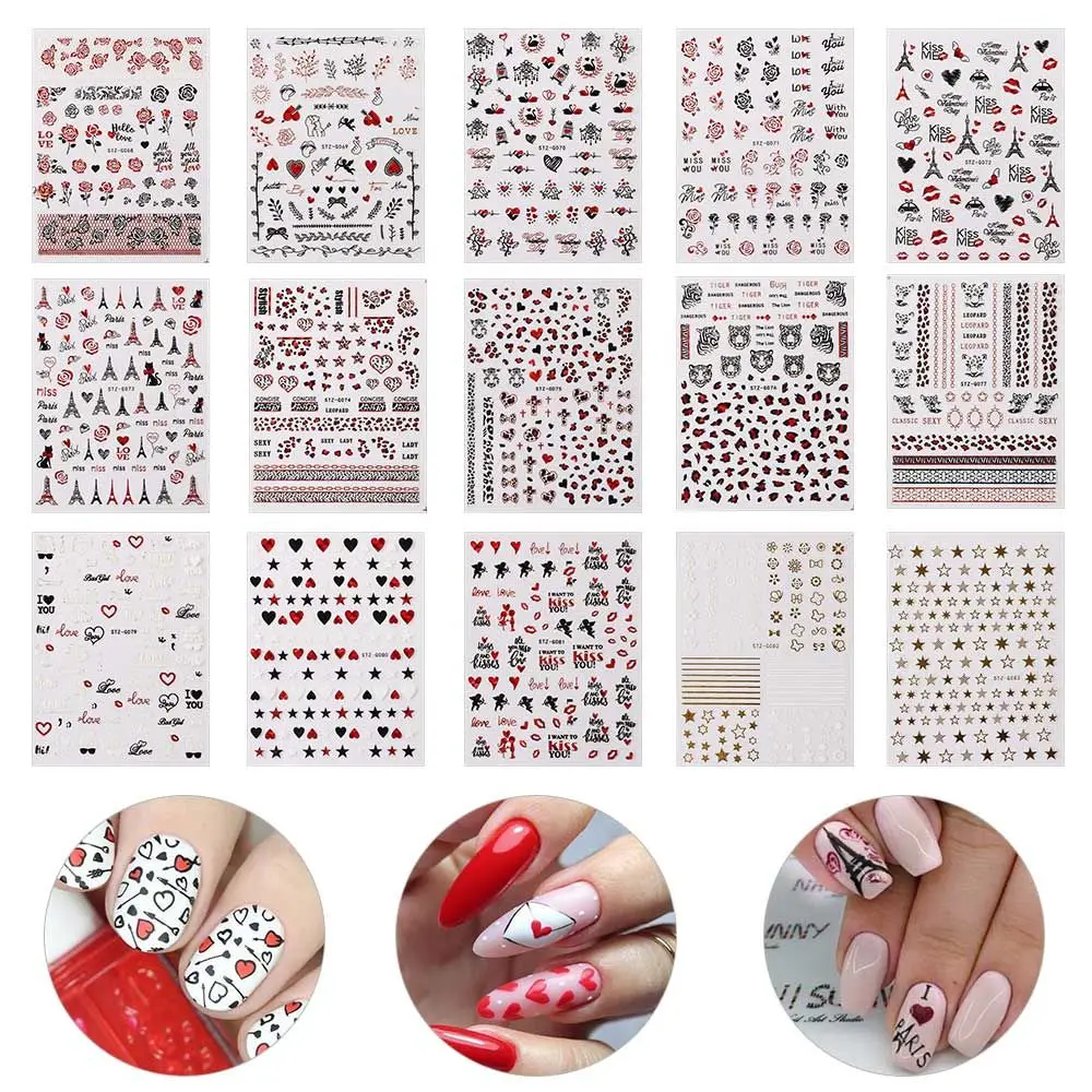 

Nails Sliders Cupid Red Pink Valentine Nail Art Stickers 3D Decals Letters Love Heart