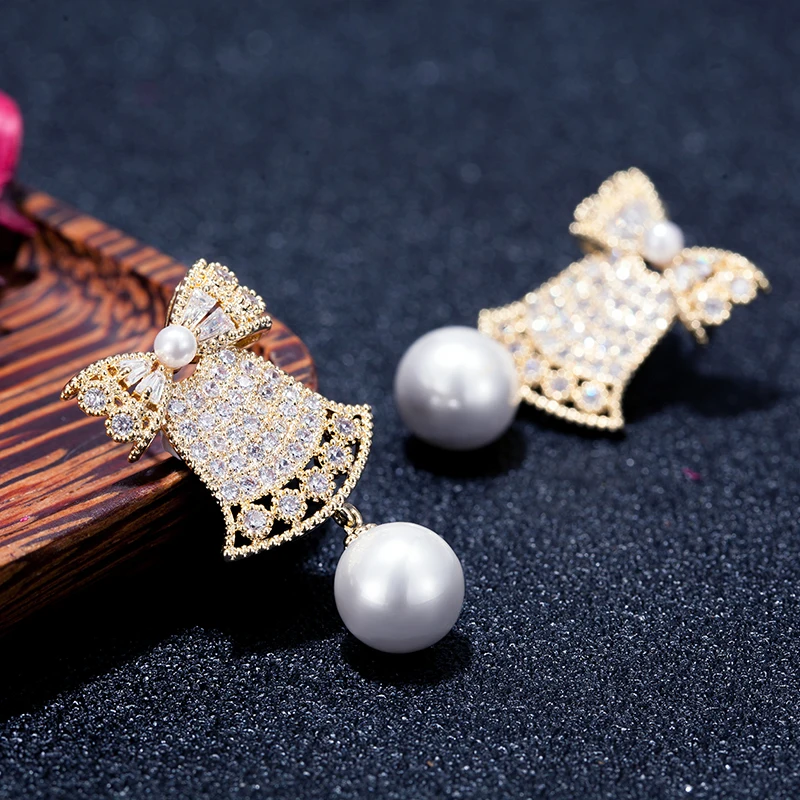 Рождественский бутик жемчужные висячие серьги модные маленькие колокольчики