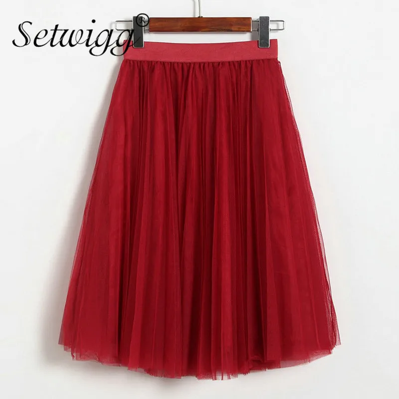 SETWIGG/многослойная юбка средней длины в сеточку Юбка трапециевидной формы с