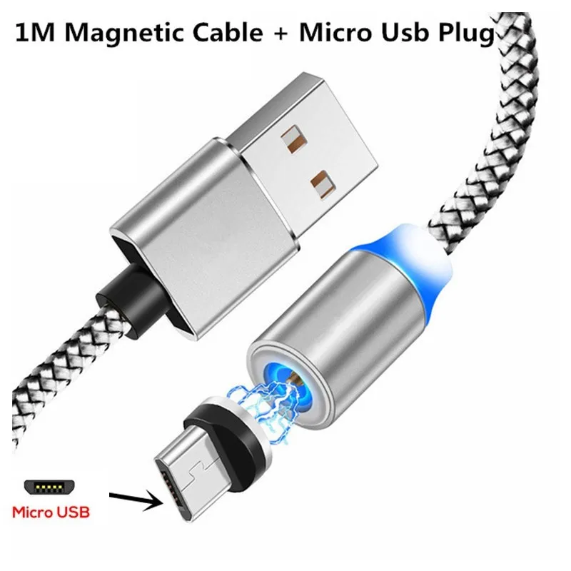 For Micro Silver QC 3,0 быстрое зарядное устройство 1 м Магнитный USB кабель для Motorola MOTO G2 G3 G4 E4 E5 G5 G7 plus Z Z2 p30 play One power X2 X4 X5 - Цвет: For Micro Silver