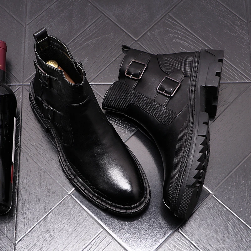 

italian brand designer men fashion chelsea boots black original leather shoes cowboy platform boot spring autumn ankle botas man