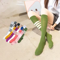 4 striped female calf high socks japanese and korean popular college style spring and autumn candy color long socks solid color