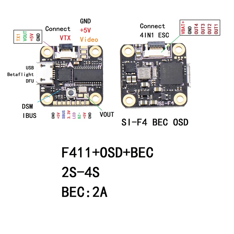 

1Set Flytower SIF4 F4 Flight Control w/ BEC 2A ESC BS-13A 13A 2-4S 4IN1 ESC + SIVTX-5840 25/100/200mW Transmitter OSD for RC