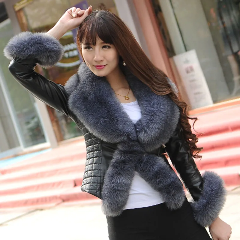 Elegant Faux Fur Coat 2021 New Biker Leather Jacket Women Vetement Russian Street Fashion Punk Especially Female High Quality