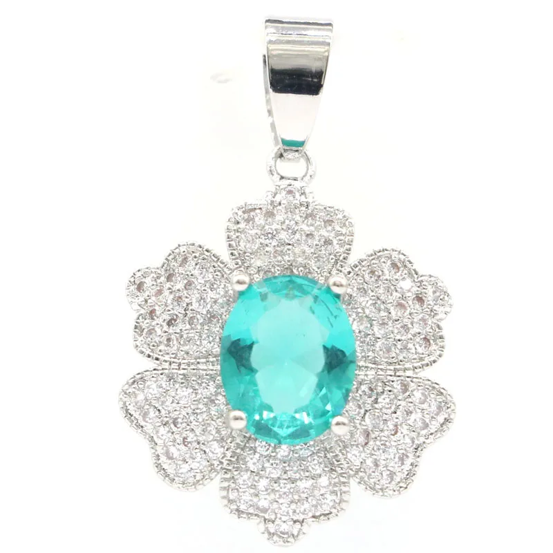 Роскошный свадебный Серебряный Кулон 31x20 мм с голубым аквамарином и белым