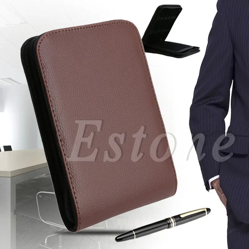 

Hot Fountain Pen/Roller Pen Leather Zipper Case Holder for 12 Pens Brown Case