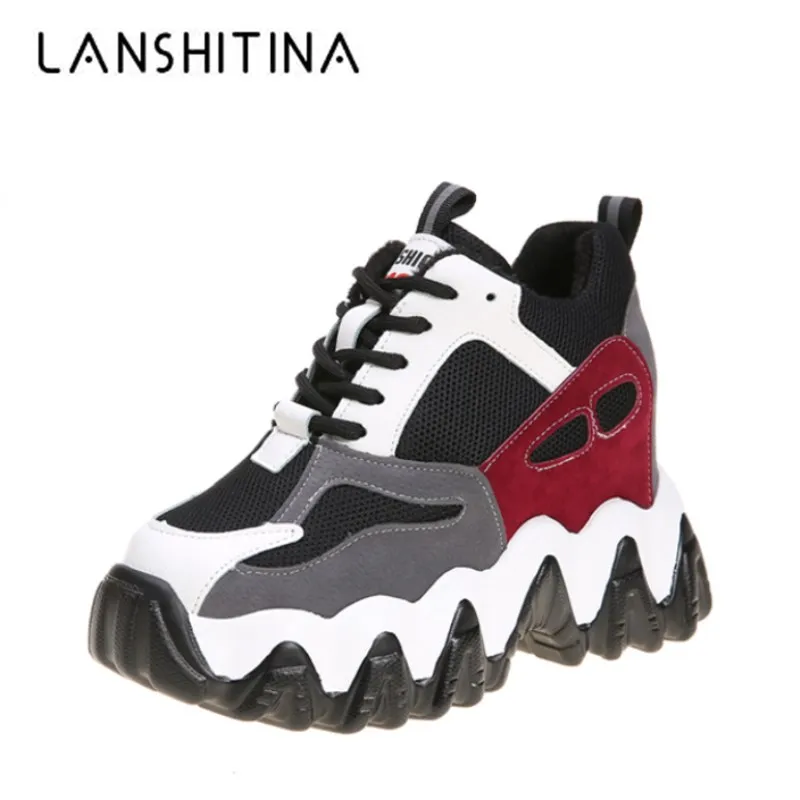 Женские кожаные кроссовки на высокой платформе повседневные дышащие танкетке 10