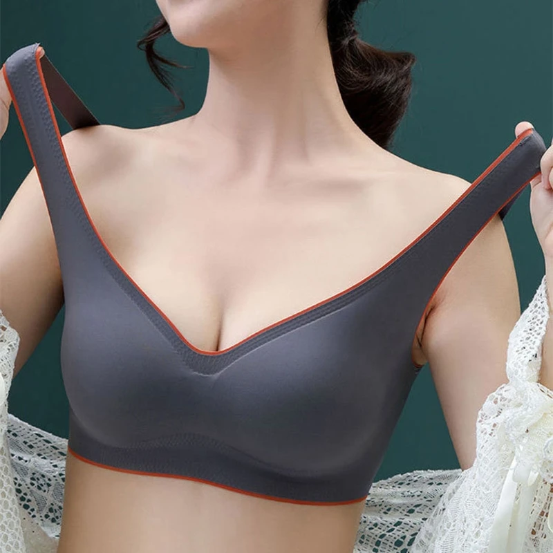 

Women Plus Size Invisible Comfort Seamless Bra Wirefree Removable Padded Sleep Bralette V-Neck Yoga Sport Push Up Vest Tank K3NF
