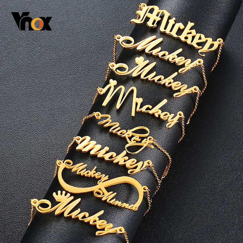 

Vnox Personalized Name Bracelets for Women Solid Stainless Steel in Gold Tone Customize Unique Wedding Gift Elegant BFF Bracelet