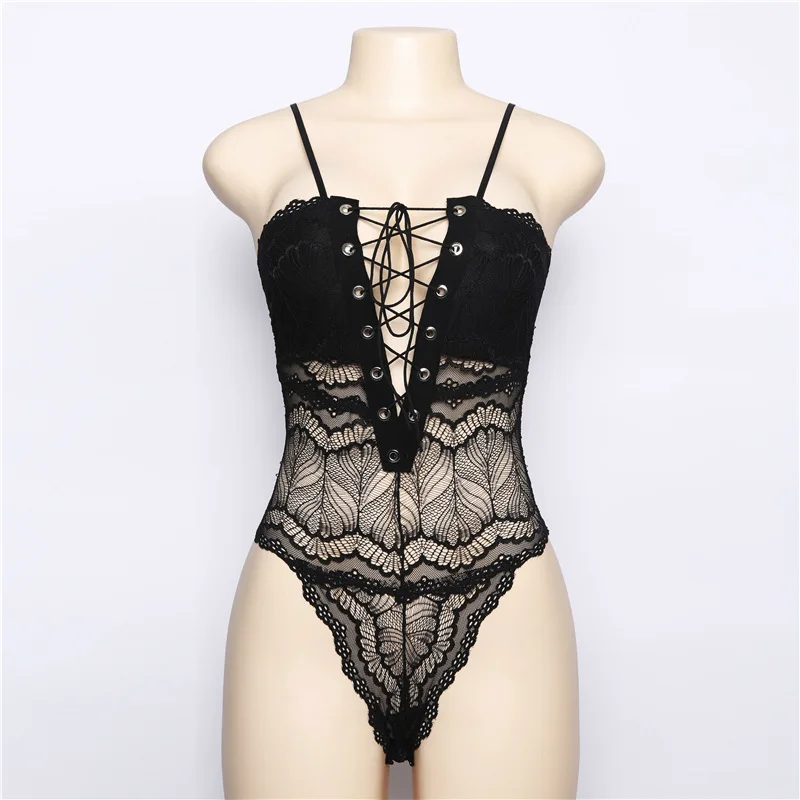 

New Summer Women Ribbon Sexy Jumpsuit Sexy Bodysuit Sleeveless Hollow Out Lace Bodysuit Black White Jumpsuit Summer Overalls
