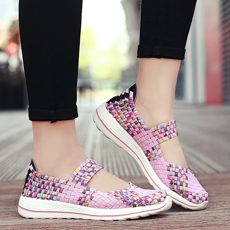 STRONGSHEN Summer Breathable Women Loafers Women Shoes Handmade Elastic Women Flat Slip on Shiny Nylon Shoes Woman 9 Colors