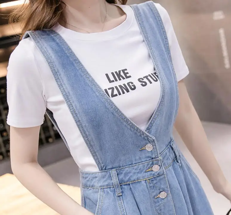 

Denim Dress Women 2020 Fashion V Neck Sleeveless Backless Button Pocket Cotton Strap Dress Office Lady jeans Mid dresses w566