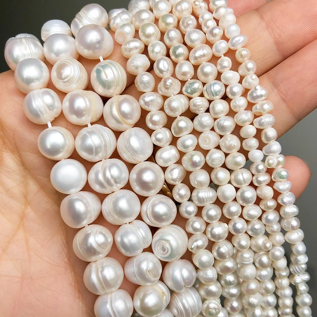 Natural white freshwater pearls beads irregular round cultured pearls for diy women handmade bracelet accessories 15''inches