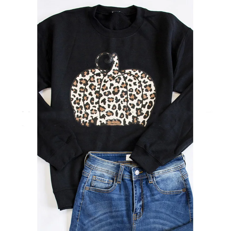 

Women Autumn Winter Halloween Leopard Pumpkin Print Long Sleeve Sweatshirt Female O Neck Streetwear Casual Loose Hoodies SJ6785M