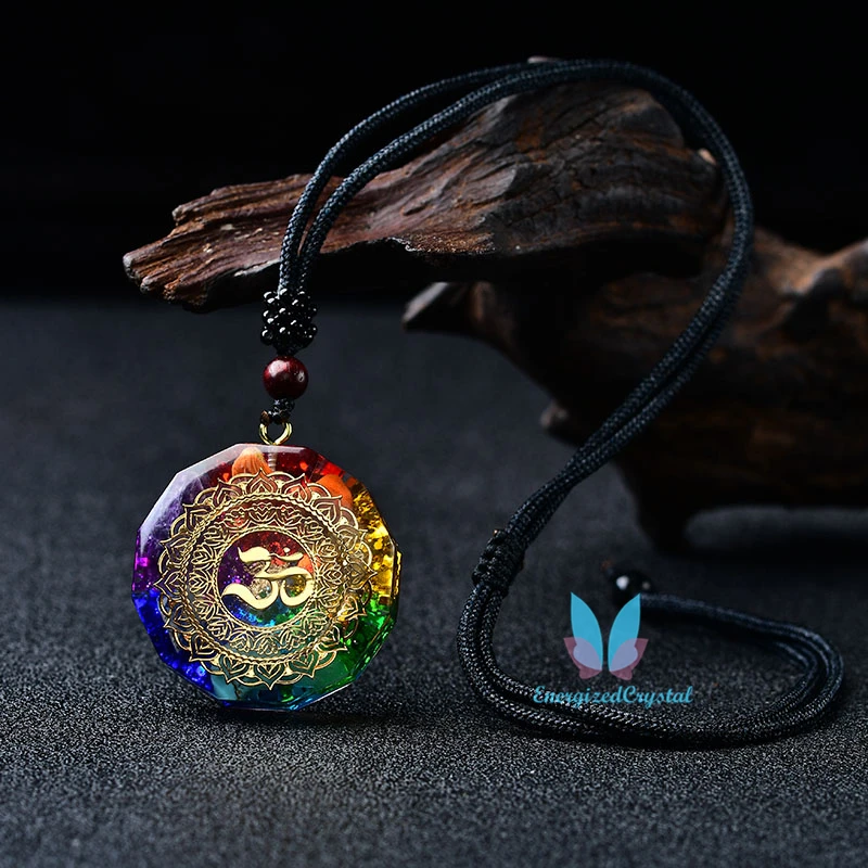 

Terrific 7 Chakra Orgonite Pendant Necklace Crystal Healing Meditation Reiki