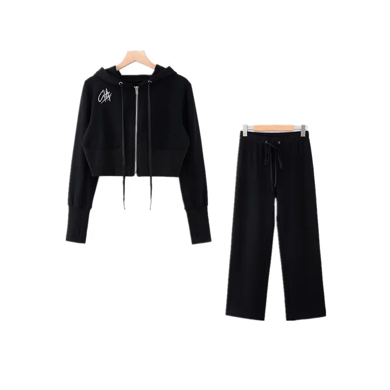

2021 New Spring Hooded Zipper Jacket + Strappy High Waisted Straight Pants Women's Sports Set Women's Sports Pants Fashion
